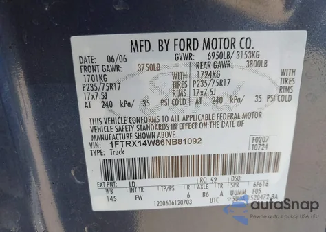 2006 Ford F-150 Stx/Xl/Xlt from USA, damaged, VIN 1FTRX14W86NB81092